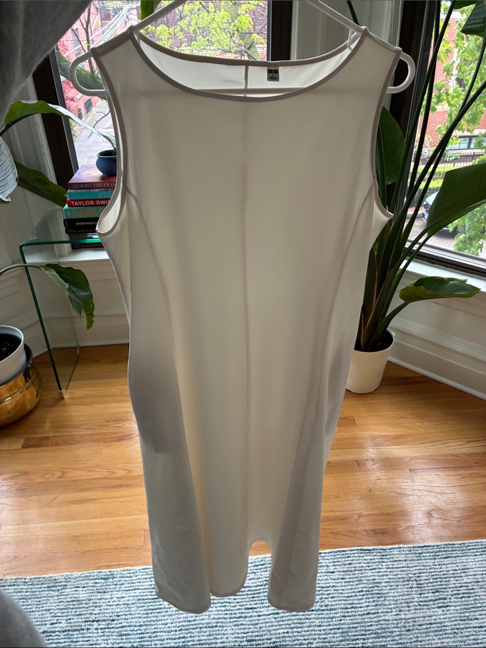Uniqlo Sleeveless Cream Midi Shift Dress